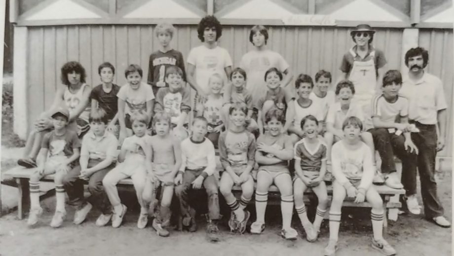 old photo of group of campers