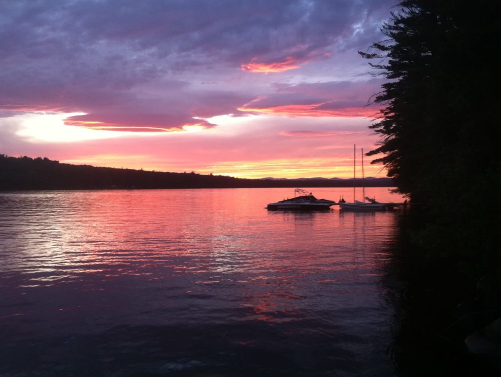 pink maine sunset on a lake