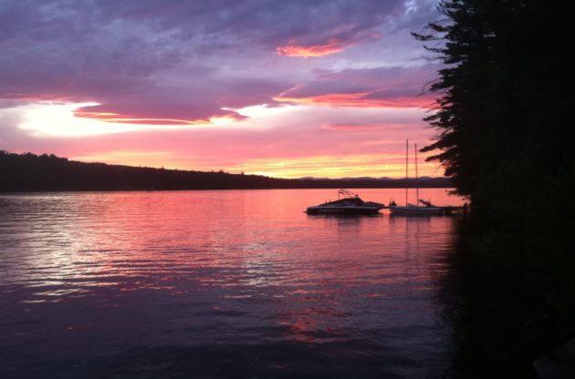 pink maine sunset on a lake