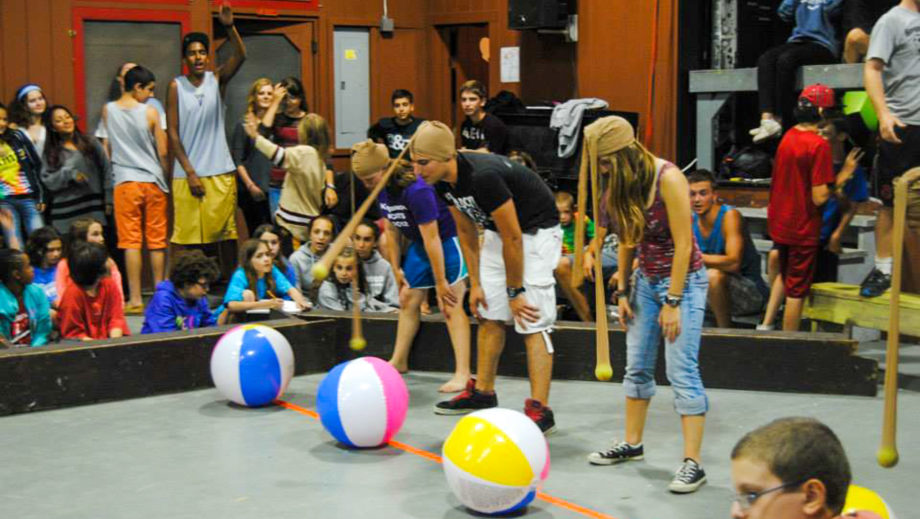campers at a special event with beach balls