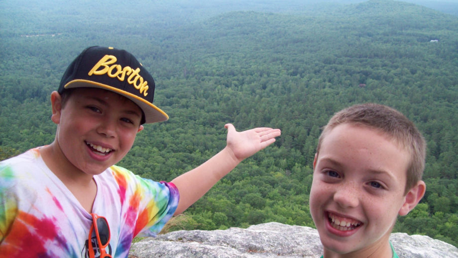 two boys on a hike in the white mountains