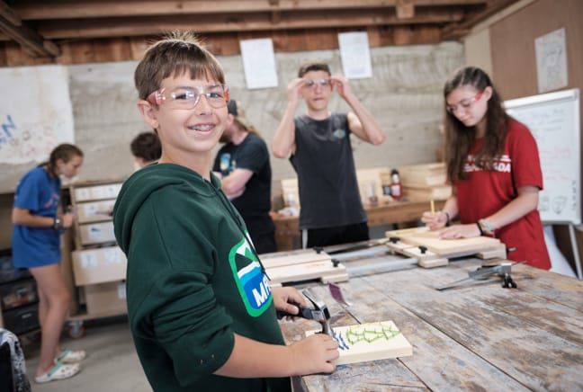 campers in woodshop